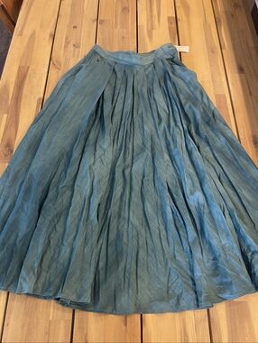 NWT LLOYD WILLIAMS Vintage 100% Silk Teal Green Pleated Midi Skirt Size 10 Saks